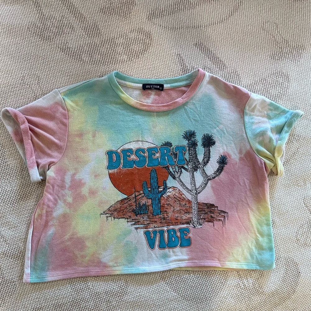 Pastel Tie-Dye 'Desert Vibe' Crop Tee - Multicolor
